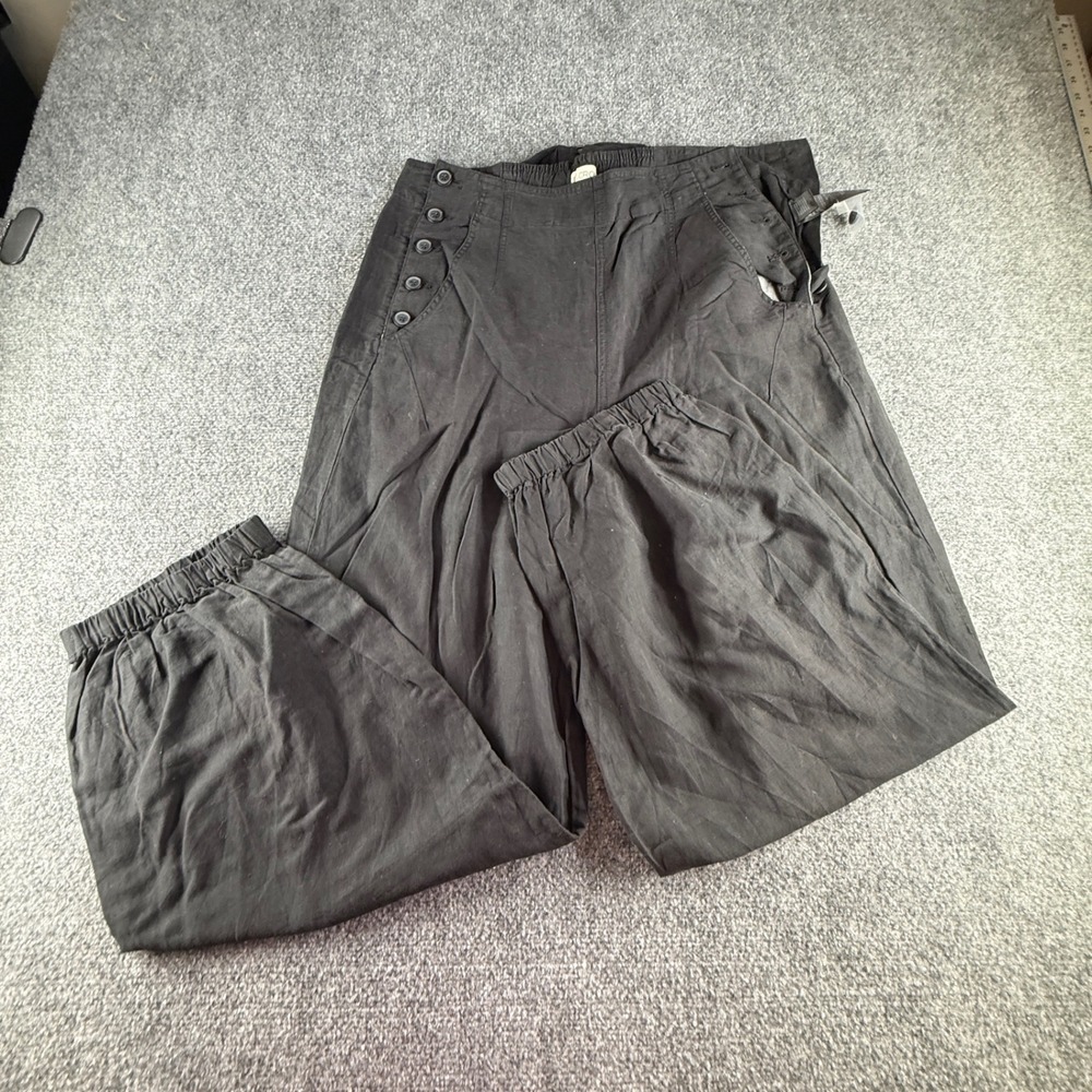 PLCRO Black Lyocell Linen Sailor Button Lantern Pants Size 31 Wide Leg Elastic